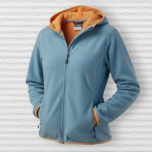 L.L. Bean Women's Light Blue Polartec Fleece Jacket with Orange Trim Size Large